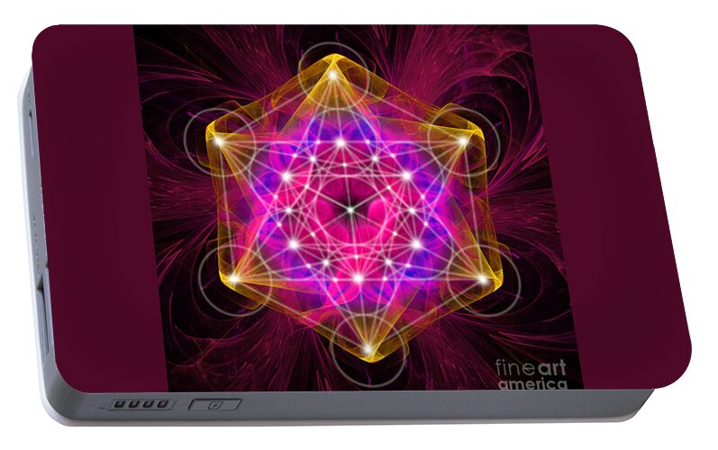 Metatrons Cube Portable Battery Charger featuring the digital art Metatron's cube with flower of life by Alexa Szlavics