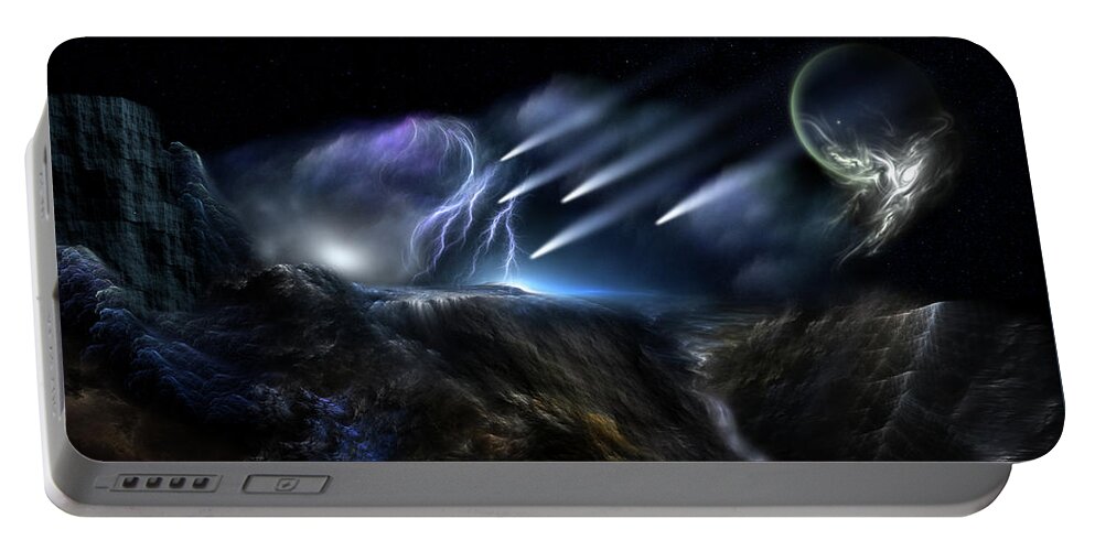 Meteorologist Portable Battery Charger featuring the digital art Meteors Fractal Art Composition by Rolando Burbon
