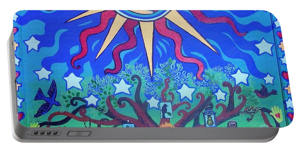 Tree Portable Battery Charger featuring the painting Mexican Retablos Prayer Board by Genevieve Esson