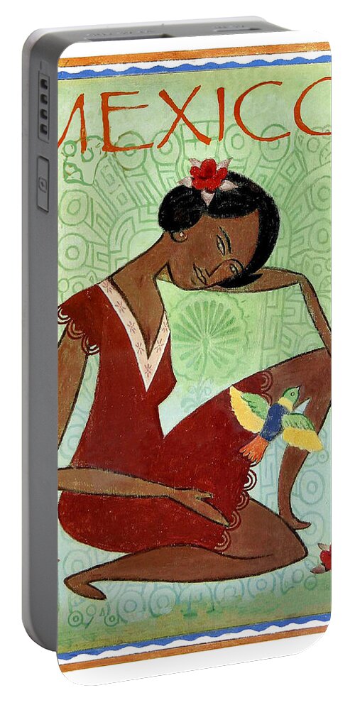 Mexico, woman with bird Portable Battery Charger by Long Shot - Pixels