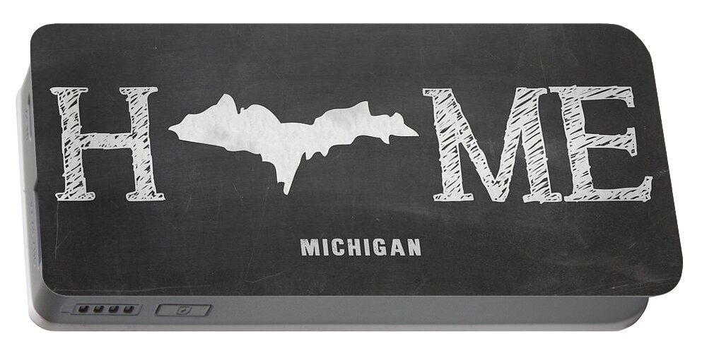 Michigan Portable Battery Charger featuring the mixed media MI Home by Nancy Ingersoll