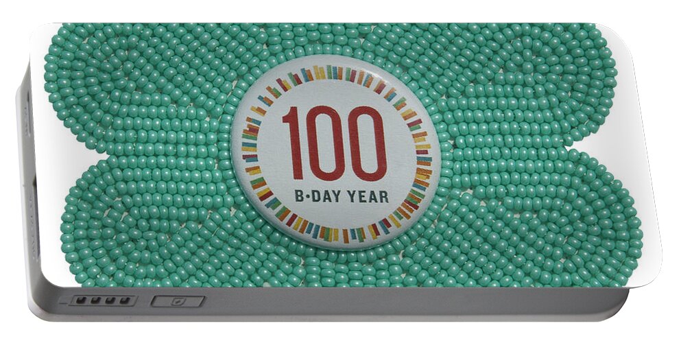 Beadwork Portable Battery Charger featuring the mixed media Mia Mint Green by Douglas Limon