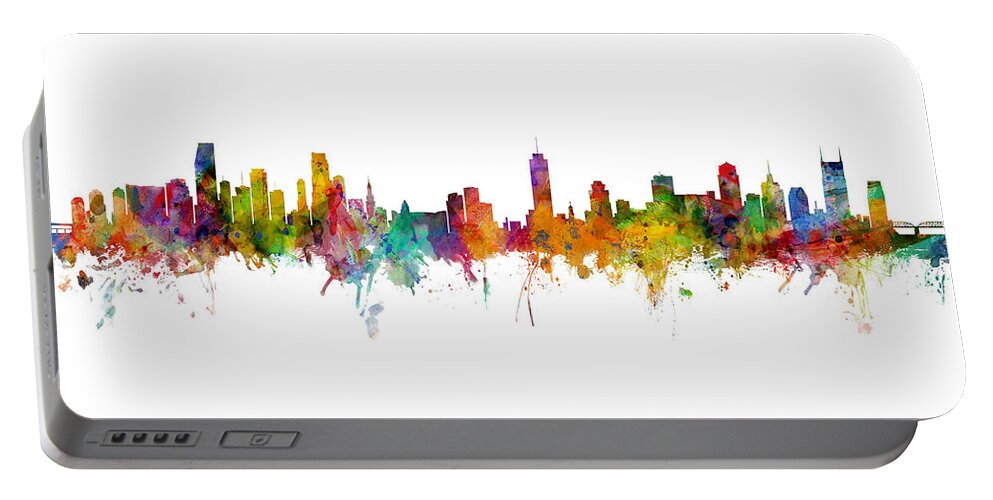 Miami Portable Battery Charger featuring the digital art Miami and Nashville Skylines Mashup by Michael Tompsett
