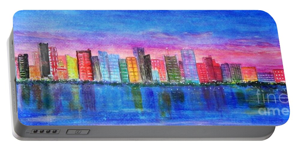 Miami Portable Battery Charger featuring the painting Miami Port by Anne Sands