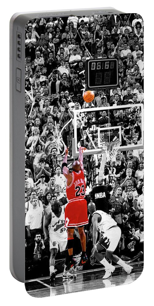 #faatoppicks Portable Battery Charger featuring the photograph Michael Jordan Chicago Bulls A Shot for the Ages by Elite Editions
