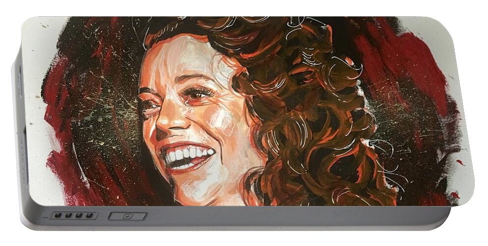 Michelle Wolf Portable Battery Charger featuring the painting Michelle Wolf by Joel Tesch