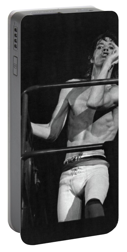 Mick Jagger Portable Battery Charger featuring the photograph Mick Jagger on Lift by Jurgen Lorenzen