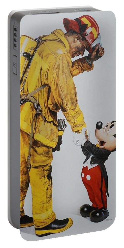 Magic Kingdom Portable Battery Charger featuring the photograph Mickey And The Bravest by Rob Hans