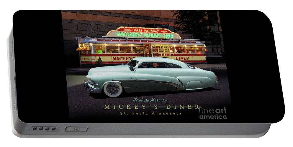 1951 Portable Battery Charger featuring the photograph Mickey's Diner/ Hirohata Mercury by Ron Long