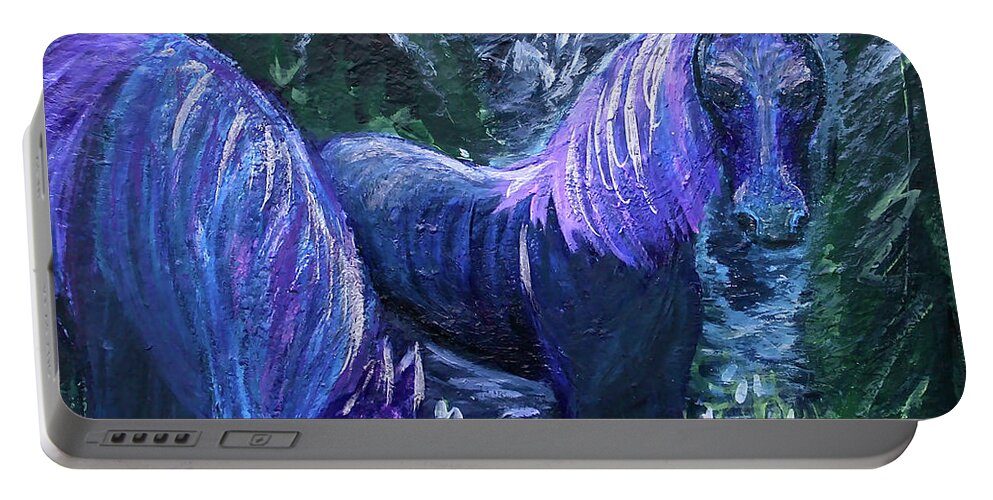 Horses Portable Battery Charger featuring the painting Midnight Feed by Ania M Milo