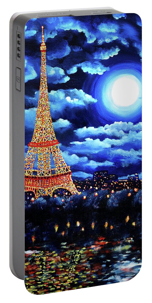 Eiffel Tower Portable Battery Charger featuring the painting Midnight in Paris by Laura Iverson