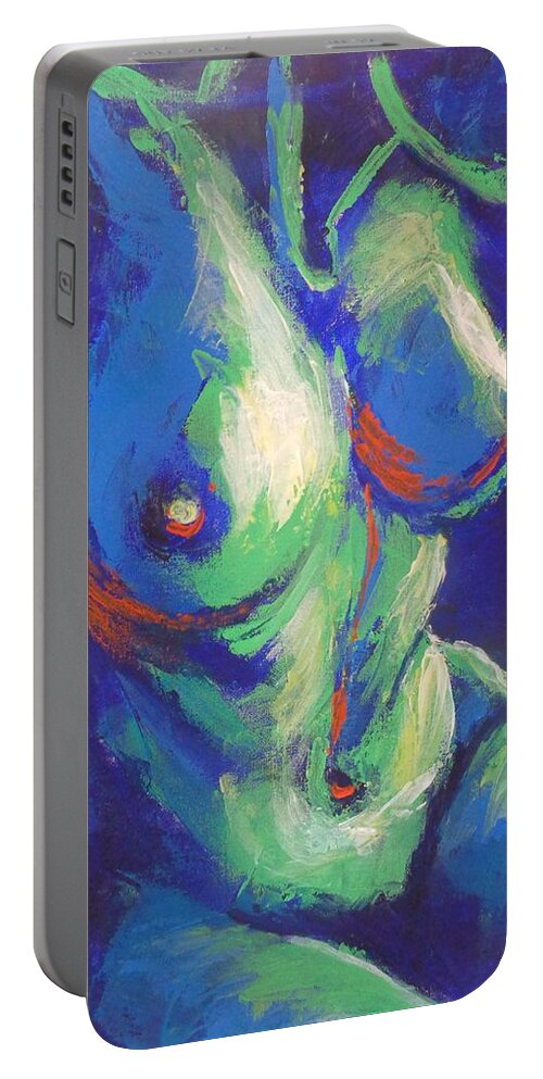 Abstract Portable Battery Charger featuring the painting Midnight Lady B - Female Nude by Carmen Tyrrell