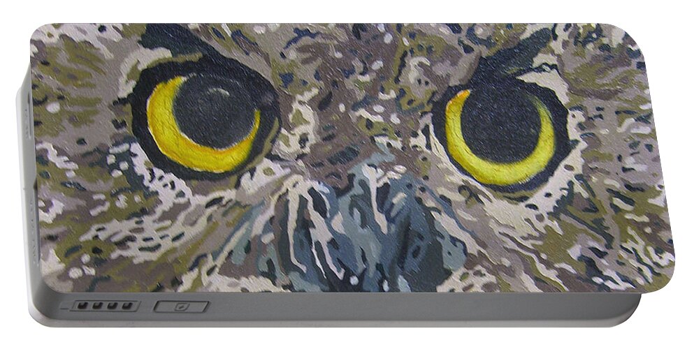 Owl Portable Battery Charger featuring the painting Midnight Prowler by Cheryl Bowman