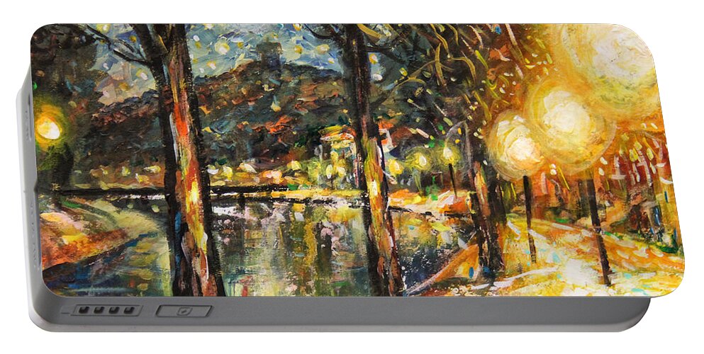 Midnight Reflections Portable Battery Charger featuring the painting Midnight Reflections by Dariusz Orszulik