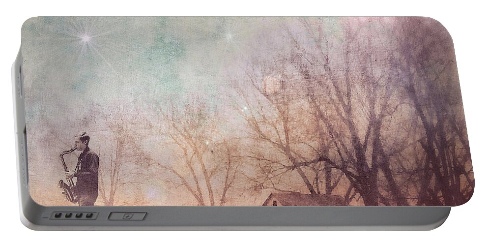 Digital Art Portable Battery Charger featuring the digital art Expansion-midnight Saxophone Magic by Melissa D Johnston