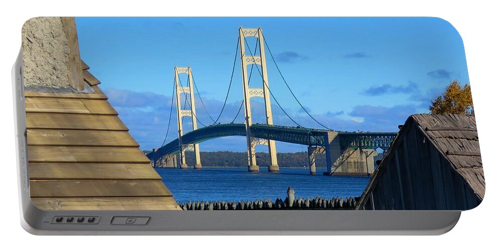 Mackinac Portable Battery Charger featuring the photograph Mighty Mac from Michilimackinac by Keith Stokes