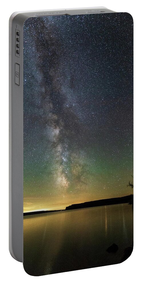 Outdoor; Lake; Reflections; Milky Way; Banks Lake; Baker Canyon; Grand Coulee; Steamboat Rock State Park; Pacific West Coast; East Washington Portable Battery Charger featuring the digital art Milky Way at the Banks Lake by Michael Lee