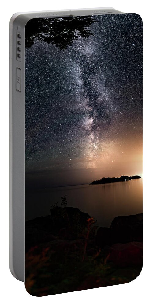Art Portable Battery Charger featuring the photograph Milky Way over Mary Island from Silver Harbour near Thunder Bay by Jakub Sisak