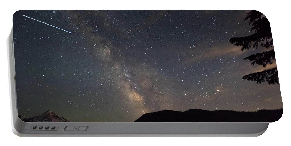 Water Portable Battery Charger featuring the photograph Milky Way over Mount Hood with International Space Station by Brenda Jacobs