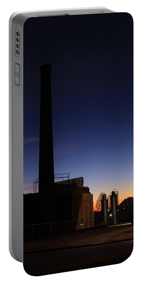 Mill Stack Portable Battery Charger featuring the photograph Mill at sunset by Karen Ruhl