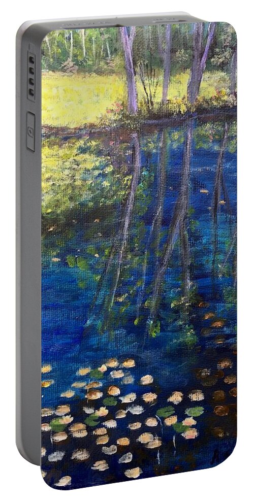 Acrylic Painting Portable Battery Charger featuring the painting Mill brook Kingston N H by Anne Sands
