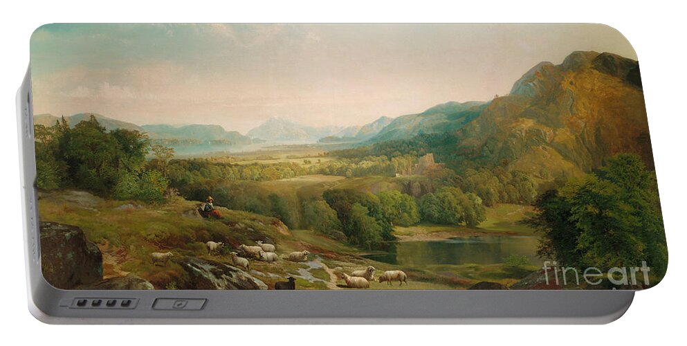 Thomas Moran Portable Battery Charger featuring the painting Minding the Flock by Thomas Moran