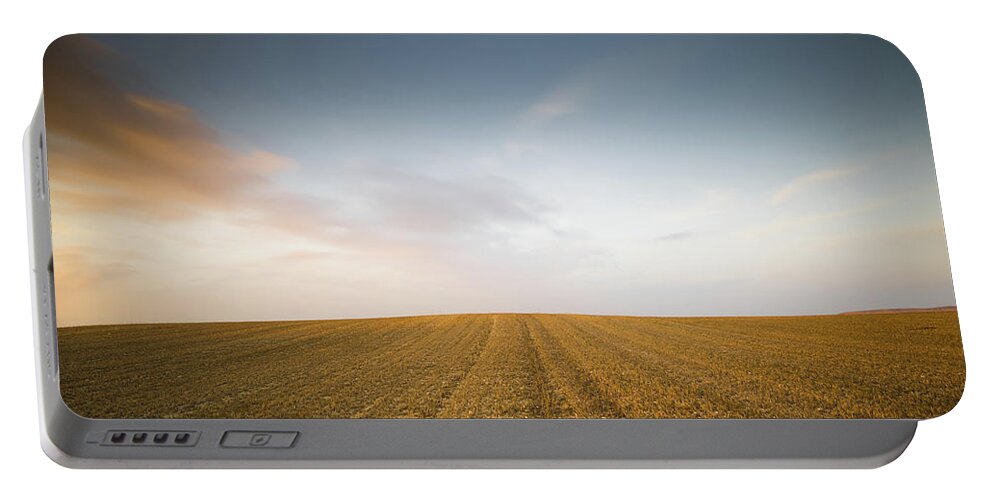 Sunset Portable Battery Charger featuring the photograph Minimalistic landscape with Meadow wheat field by Michalakis Ppalis
