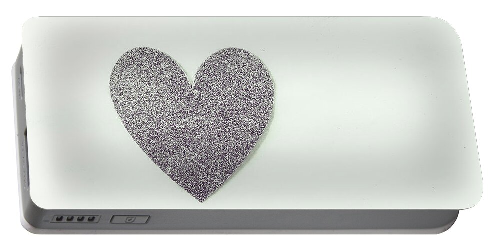 Valentine Portable Battery Charger featuring the photograph Minimalistic Silver Glitter Heart by Andrea Anderegg
