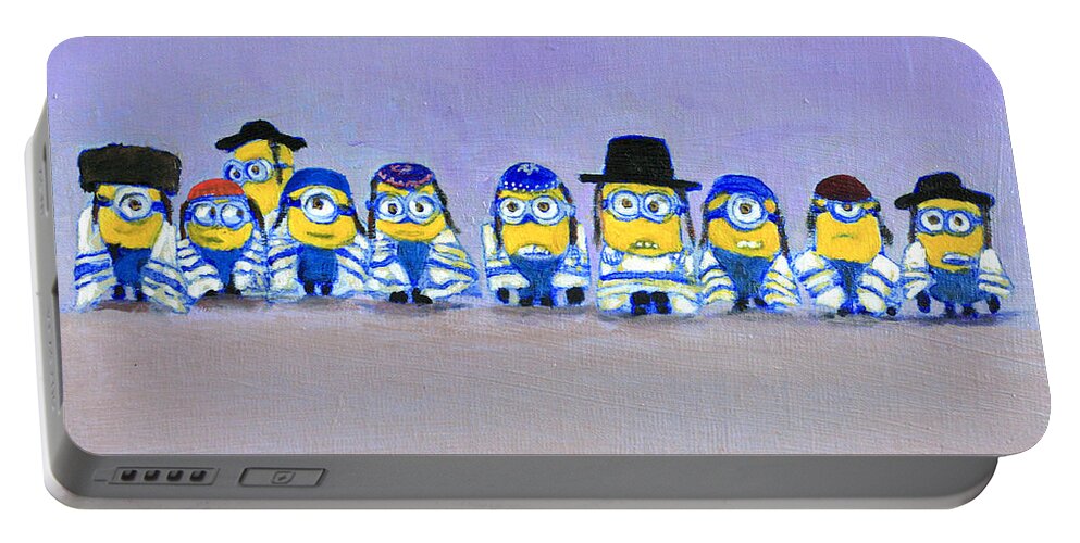 Jewish Worship Group Portable Battery Charger featuring the painting Minions Minyan by David Zimmerman