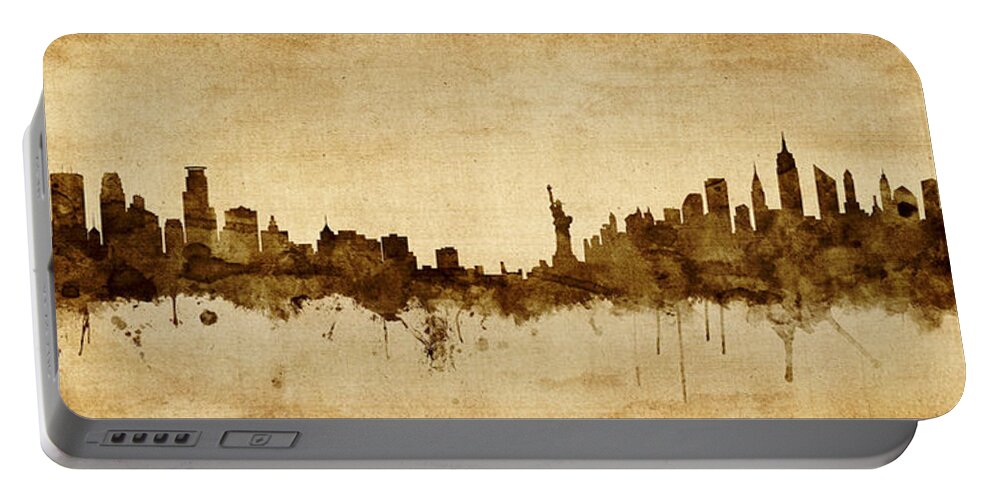 Minneapolis Portable Battery Charger featuring the digital art Minneapolis and New York Skyline Mashup by Michael Tompsett