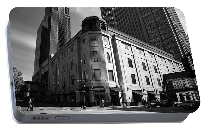 America Portable Battery Charger featuring the photograph Minneapolis Downtown BW by Frank Romeo