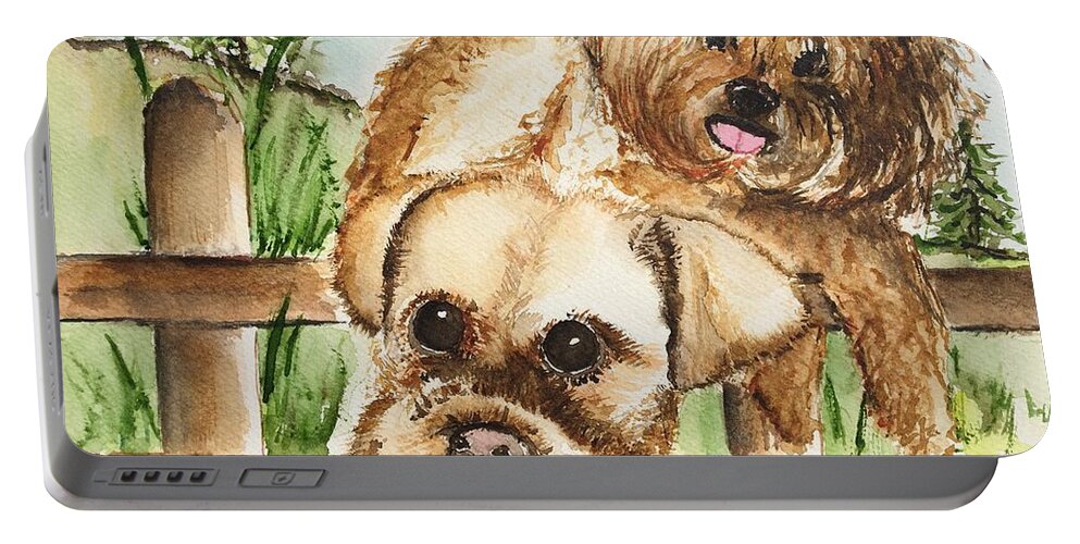 Dog Portable Battery Charger featuring the painting Minnesota Pooch by Elaine Duras