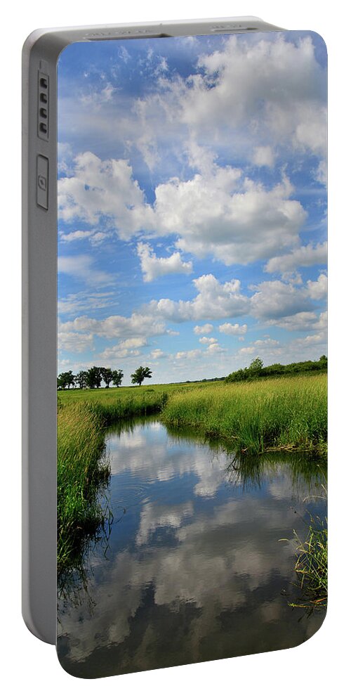 Glacial Park Portable Battery Charger featuring the photograph Mirror Image of Clouds in Glacial Park Wetland by Ray Mathis