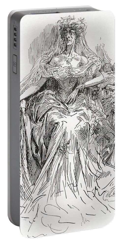 Welsh Portable Battery Charger featuring the drawing Miss Havisham. Illustration By Harry by Vintage Design Pics