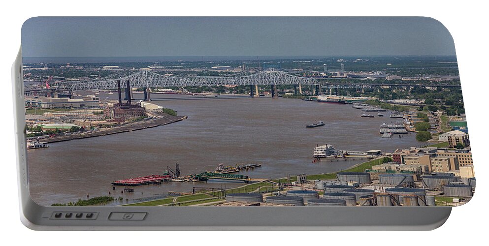 Mississippi River Portable Battery Charger featuring the photograph Miss River, Bridges, Ferries, Traffic by Gregory Daley MPSA