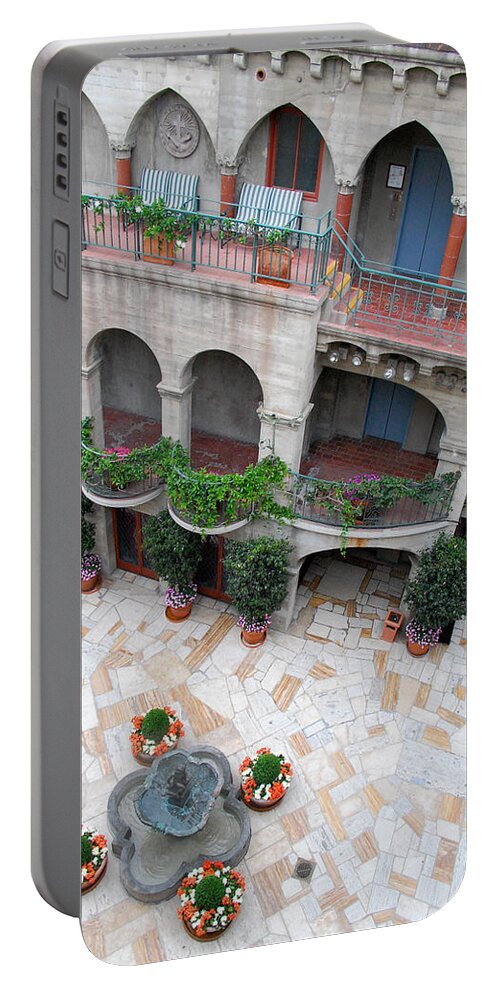 Mission Inn Portable Battery Charger featuring the photograph Mission Inn Courtyard Overlook by Amy Fose