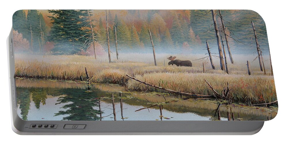 #faatoppicks Portable Battery Charger featuring the painting Mists of Dawn by Jake Vandenbrink