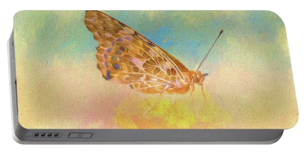 Butterfly Portable Battery Charger featuring the painting Misty Butterfly by Ches Black