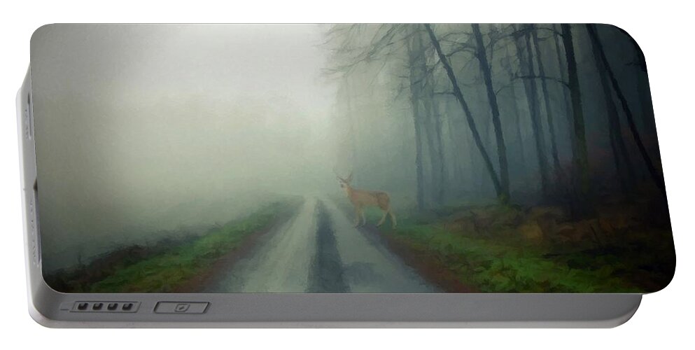 Mist Portable Battery Charger featuring the photograph Misty Morning Deer by David Dehner
