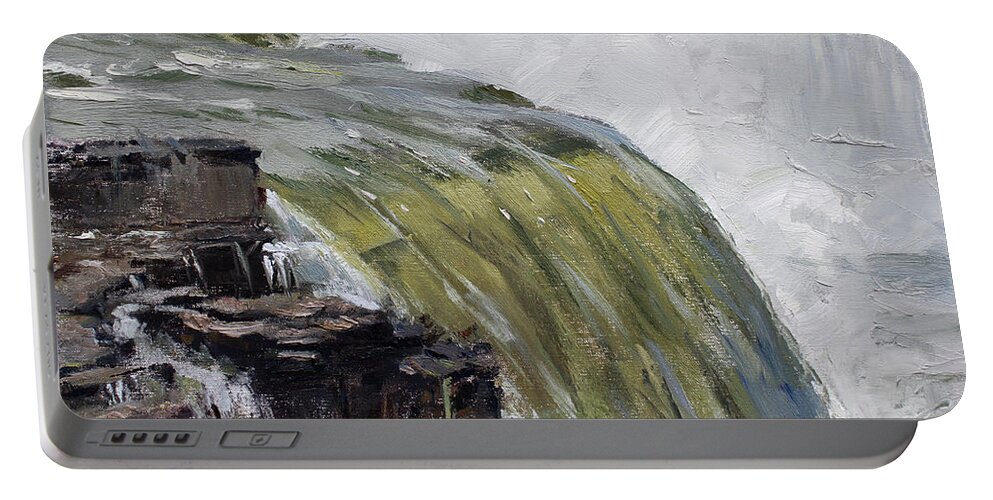 Misty Portable Battery Charger featuring the painting Misty Niagara Falls NY by Ylli Haruni