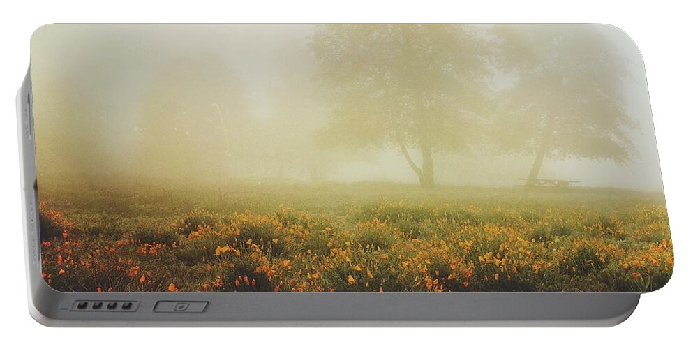 Poppy Portable Battery Charger featuring the digital art Misty Poppy Field by Kevyn Bashore