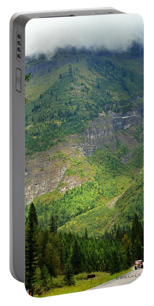 Waterton-glacier Portable Battery Charger featuring the photograph Misty Slopes and GNP Icon by Kae Cheatham