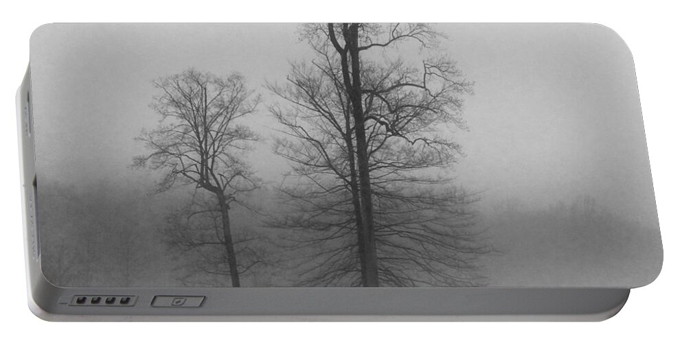 Black And White Portable Battery Charger featuring the photograph Misty Winter Day by GeeLeesa Productions