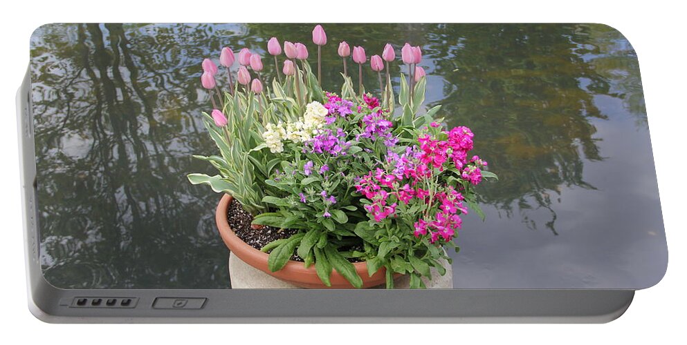 Flowers Portable Battery Charger featuring the photograph Mixed Flower Planter by Allen Nice-Webb