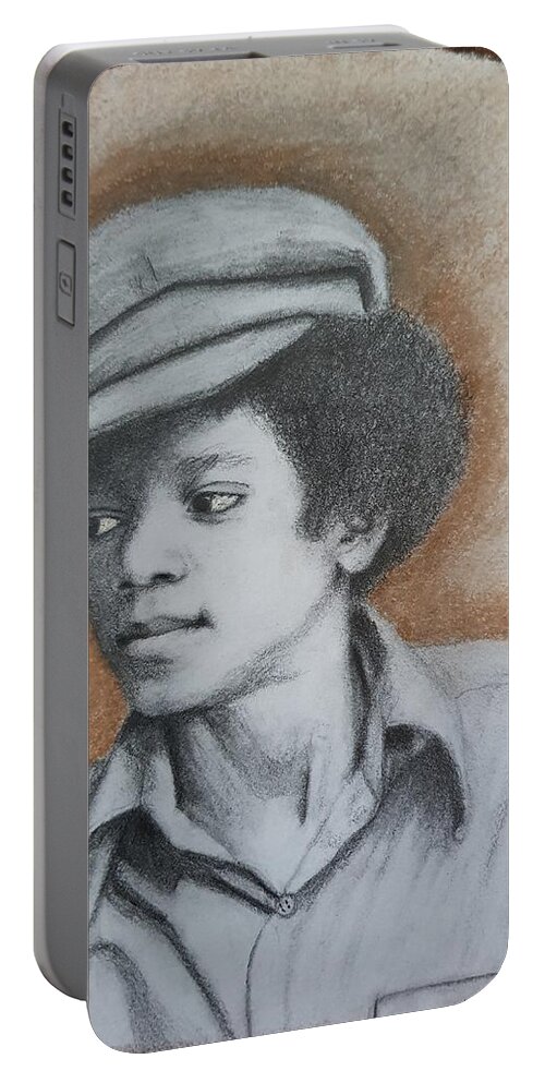 Michael Jackson Portable Battery Charger featuring the drawing MJ by Cassy Allsworth