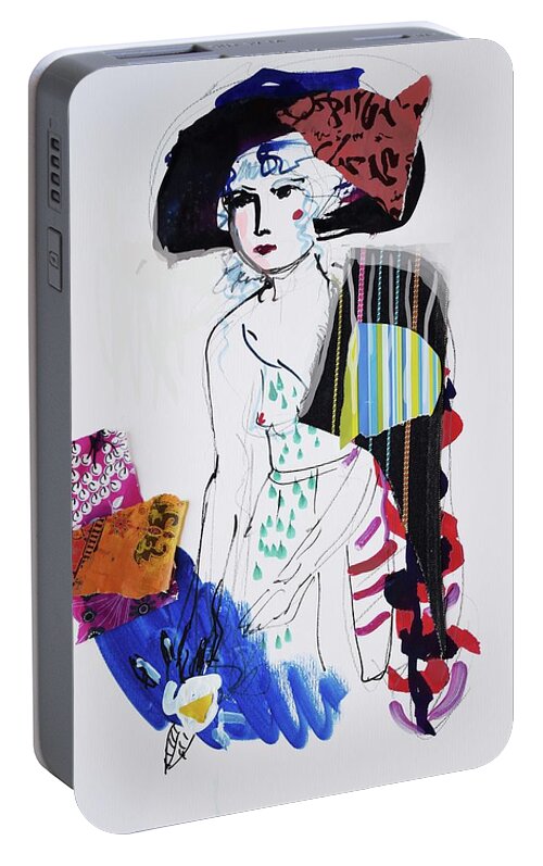 Drawing Portable Battery Charger featuring the painting Model with fashion hat and chawl by Amara Dacer