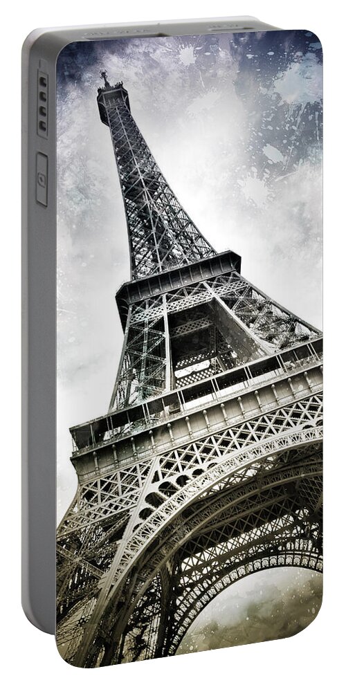 Europe Portable Battery Charger featuring the photograph Modern-Art PARIS Eiffel Tower Splashes by Melanie Viola