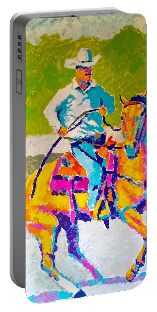 Modern Portable Battery Charger featuring the drawing Modern Cowboy by Bern Miller