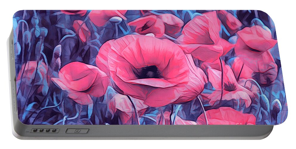 Photo Portable Battery Charger featuring the digital art Modern Poppies by Jutta Maria Pusl