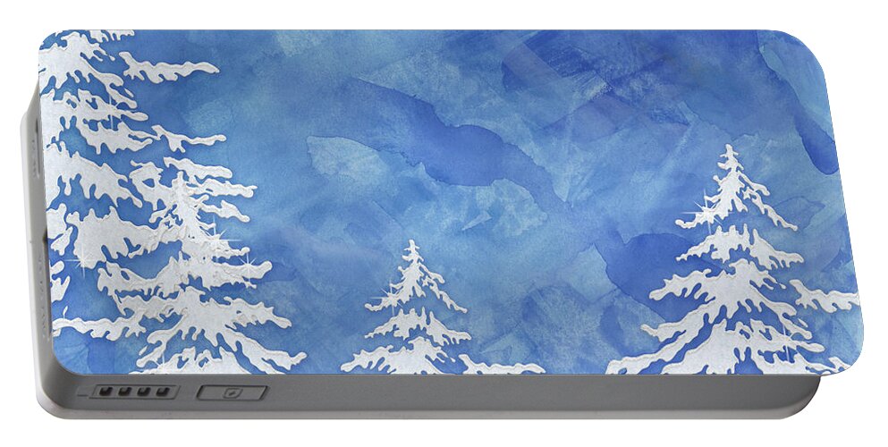 Watercolor Portable Battery Charger featuring the painting Modern Watercolor Winter Abstract - Snowy Trees by Audrey Jeanne Roberts